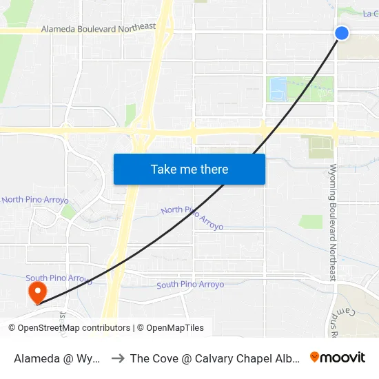 Alameda @ Wyoming to The Cove @ Calvary Chapel Albuquerque map