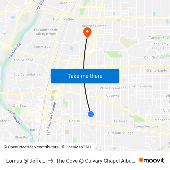 Lomas @ Jefferson to The Cove @ Calvary Chapel Albuquerque map