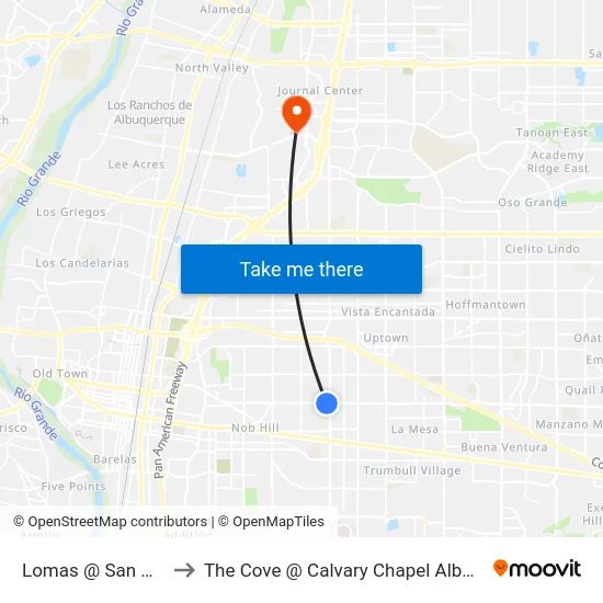 Lomas @ San Mateo to The Cove @ Calvary Chapel Albuquerque map