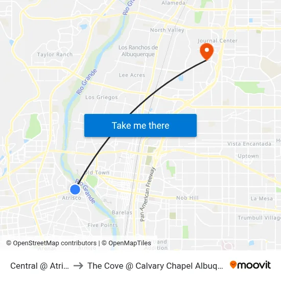 Central @ Atrisco to The Cove @ Calvary Chapel Albuquerque map