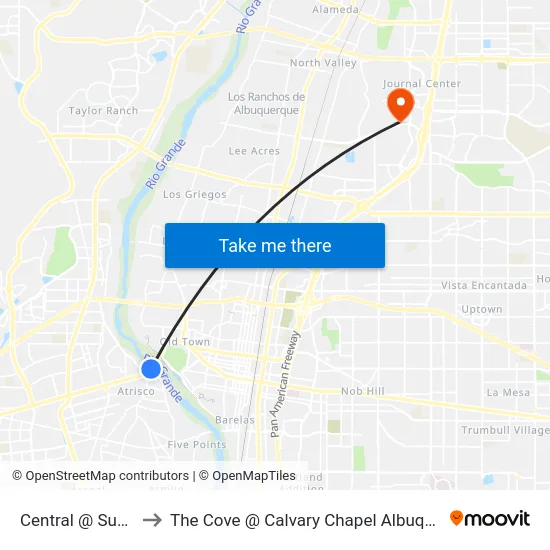 Central @ Sunset to The Cove @ Calvary Chapel Albuquerque map