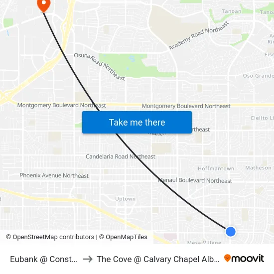 Eubank @ Constitution to The Cove @ Calvary Chapel Albuquerque map