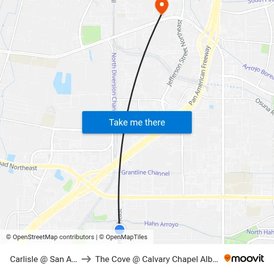 Carlisle @ San Andres to The Cove @ Calvary Chapel Albuquerque map