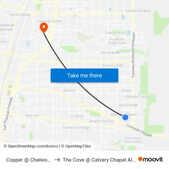 Copper @ Chelwood Park to The Cove @ Calvary Chapel Albuquerque map