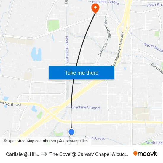 Carlisle @ Hilton to The Cove @ Calvary Chapel Albuquerque map