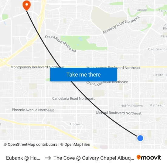 Eubank @ Hannett to The Cove @ Calvary Chapel Albuquerque map