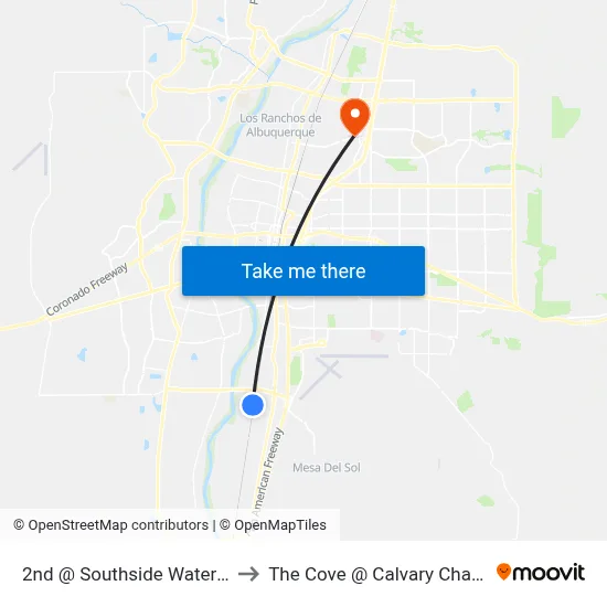 2nd @ Southside Water Reclamation P to The Cove @ Calvary Chapel Albuquerque map