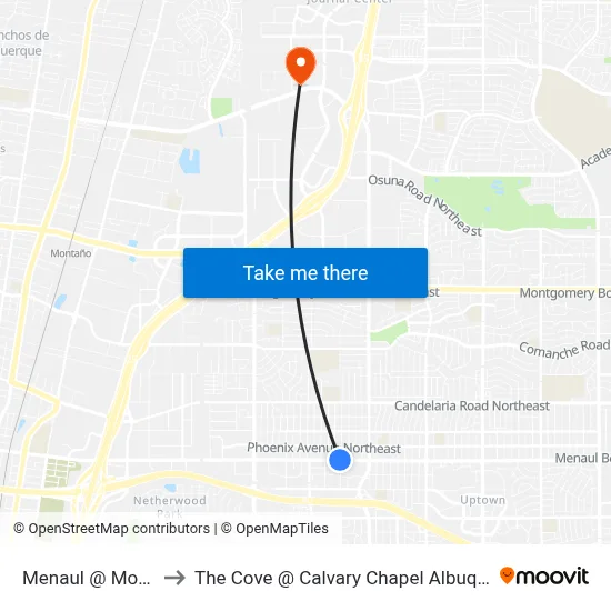 Menaul @ Monroe to The Cove @ Calvary Chapel Albuquerque map