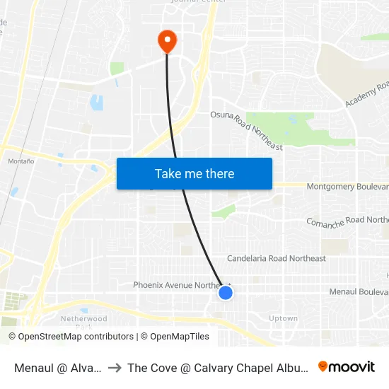 Menaul @ Alvarado to The Cove @ Calvary Chapel Albuquerque map