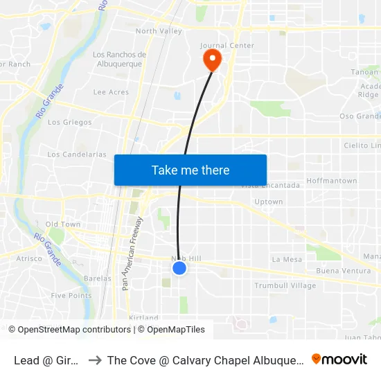 Lead @ Girard to The Cove @ Calvary Chapel Albuquerque map