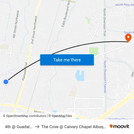 4th @ Guadalupe to The Cove @ Calvary Chapel Albuquerque map