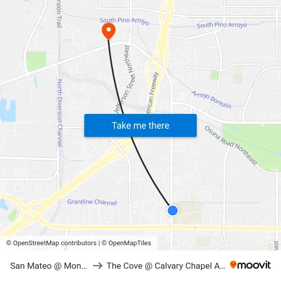San Mateo @ Montgomery to The Cove @ Calvary Chapel Albuquerque map