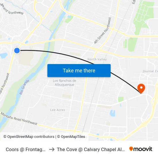 Coors @ Frontage Road to The Cove @ Calvary Chapel Albuquerque map