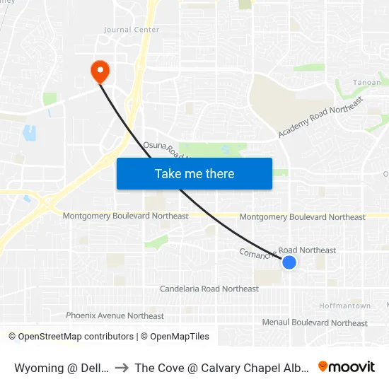 Wyoming @ Dellwood to The Cove @ Calvary Chapel Albuquerque map