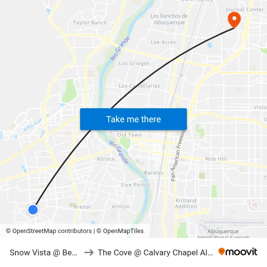 Snow Vista @ Benavides to The Cove @ Calvary Chapel Albuquerque map