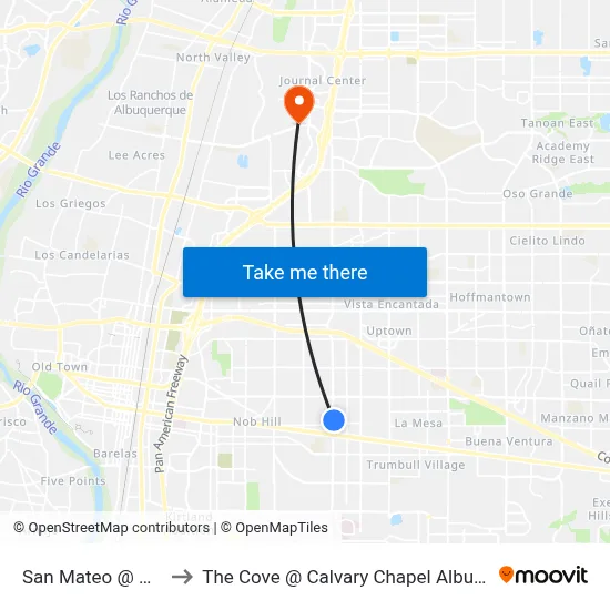 San Mateo @ Grand to The Cove @ Calvary Chapel Albuquerque map