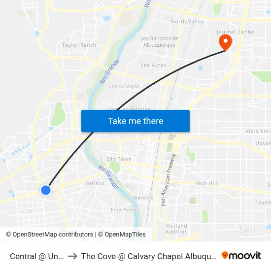 Central @ Unser to The Cove @ Calvary Chapel Albuquerque map