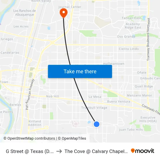 G Street @ Texas (D.O.E. Bldg.) to The Cove @ Calvary Chapel Albuquerque map