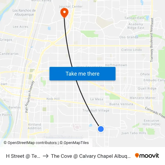 H Street @ Texas to The Cove @ Calvary Chapel Albuquerque map