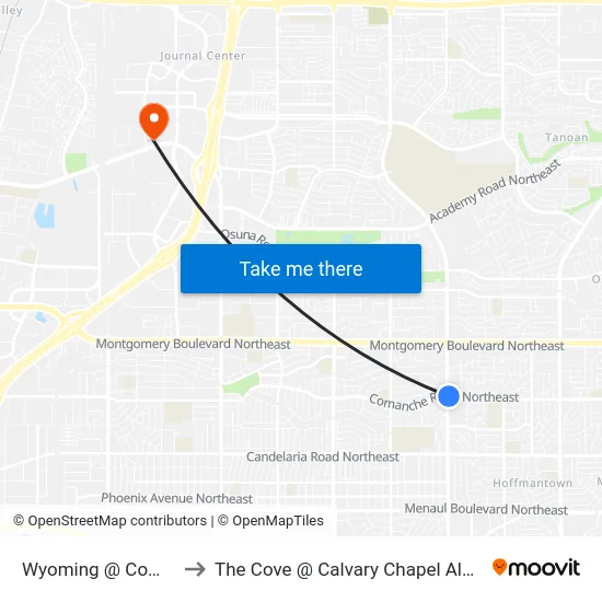 Wyoming @ Comanche to The Cove @ Calvary Chapel Albuquerque map