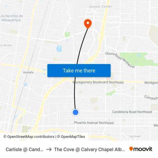 Carlisle @ Candelaria to The Cove @ Calvary Chapel Albuquerque map