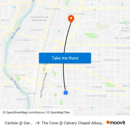 Carlisle @ Garfield to The Cove @ Calvary Chapel Albuquerque map