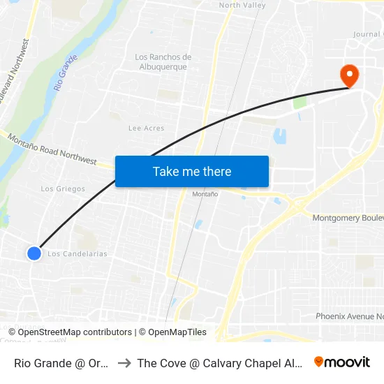 Rio Grande @ Oro Vista to The Cove @ Calvary Chapel Albuquerque map