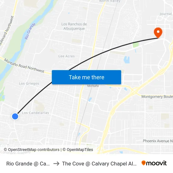 Rio Grande @ Campbell to The Cove @ Calvary Chapel Albuquerque map