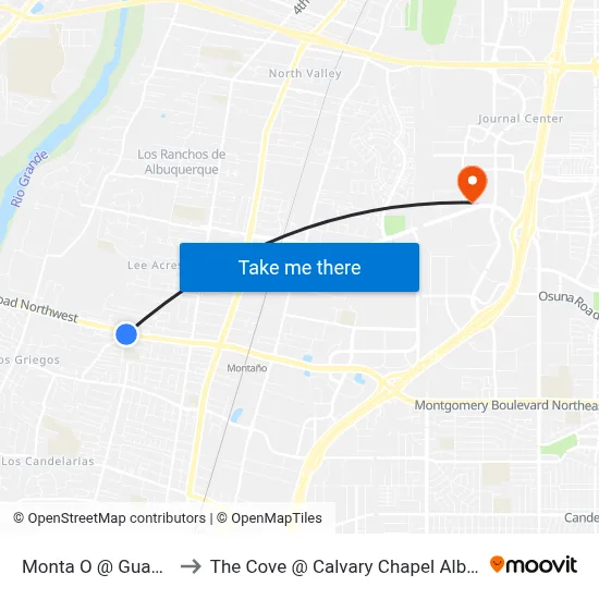 Monta O @ Guadalupe to The Cove @ Calvary Chapel Albuquerque map