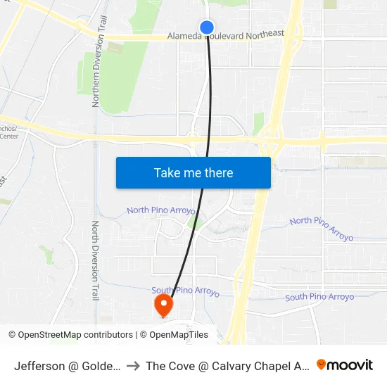 Jefferson @ Goldenthread to The Cove @ Calvary Chapel Albuquerque map