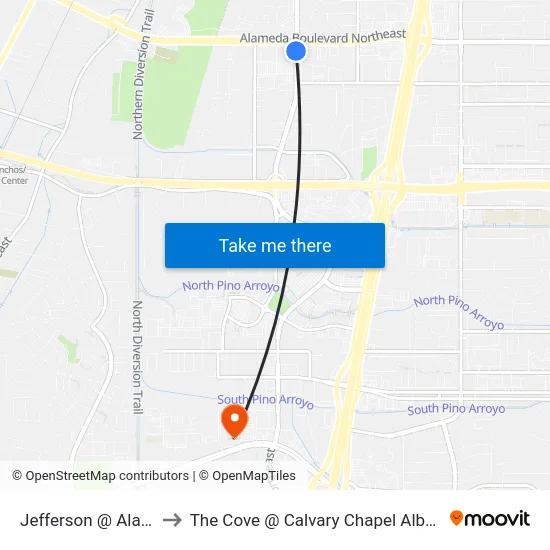 Jefferson @ Alameda to The Cove @ Calvary Chapel Albuquerque map