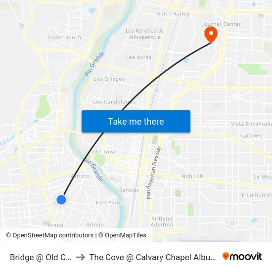 Bridge @ Old Coors to The Cove @ Calvary Chapel Albuquerque map