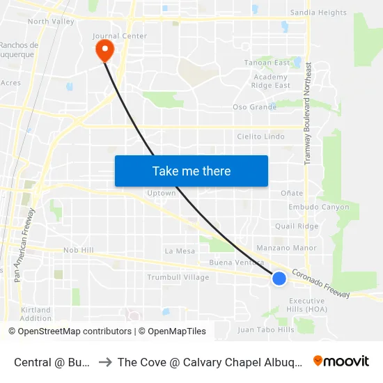 Central @ Burma to The Cove @ Calvary Chapel Albuquerque map