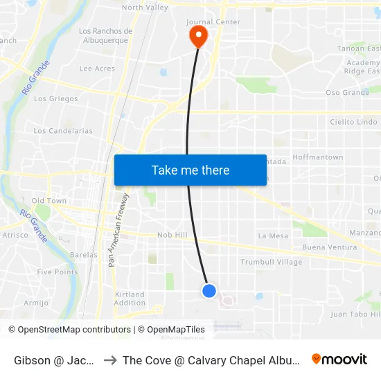 Gibson @ Jackson to The Cove @ Calvary Chapel Albuquerque map