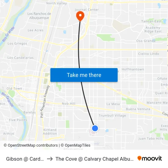 Gibson @ Cardenas to The Cove @ Calvary Chapel Albuquerque map