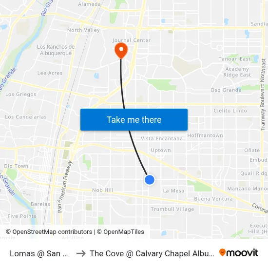 Lomas @ San Pedro to The Cove @ Calvary Chapel Albuquerque map
