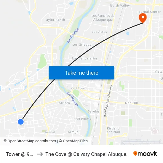 Tower @ 94th to The Cove @ Calvary Chapel Albuquerque map