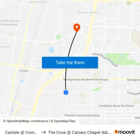 Carlisle @ Comanche to The Cove @ Calvary Chapel Albuquerque map