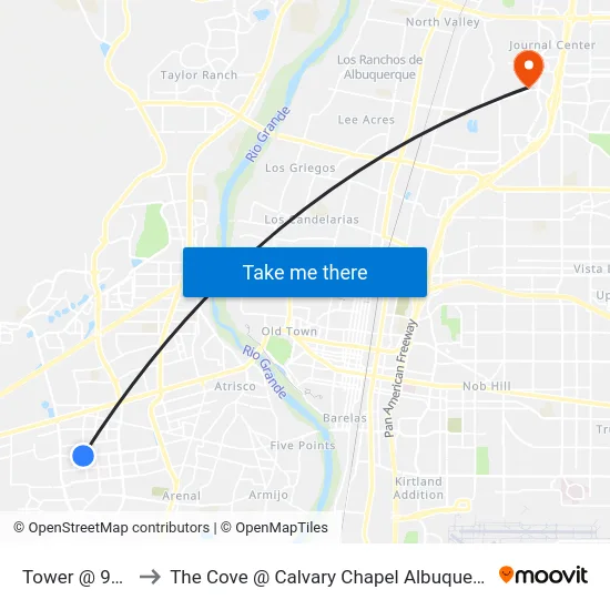 Tower @ 90th to The Cove @ Calvary Chapel Albuquerque map