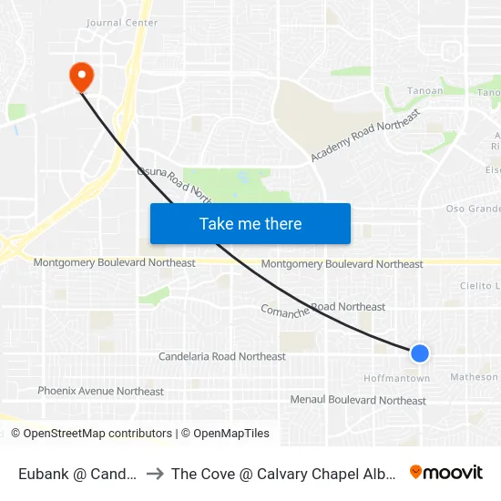 Eubank @ Candelaria to The Cove @ Calvary Chapel Albuquerque map