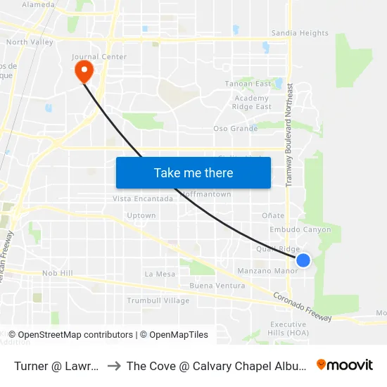 Turner @ Lawrence to The Cove @ Calvary Chapel Albuquerque map