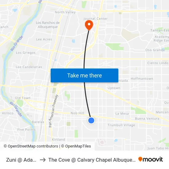 Zuni @ Adams to The Cove @ Calvary Chapel Albuquerque map