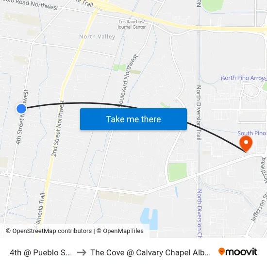 4th @ Pueblo Solano to The Cove @ Calvary Chapel Albuquerque map