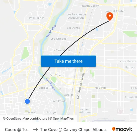 Coors @ Tower to The Cove @ Calvary Chapel Albuquerque map