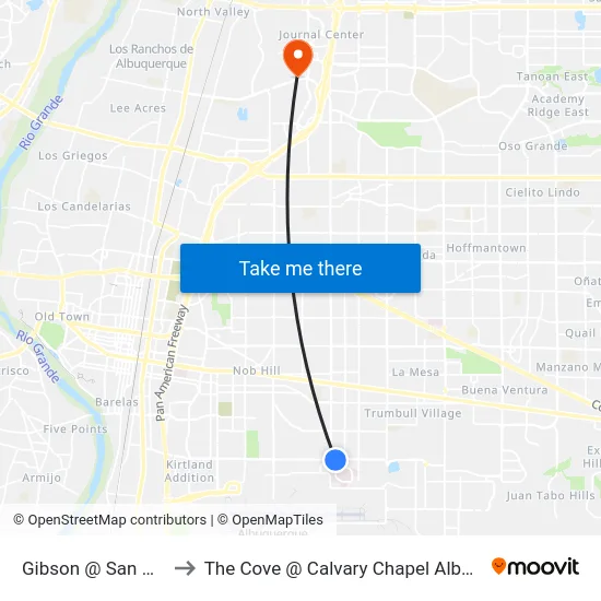 Gibson @ San Mateo to The Cove @ Calvary Chapel Albuquerque map