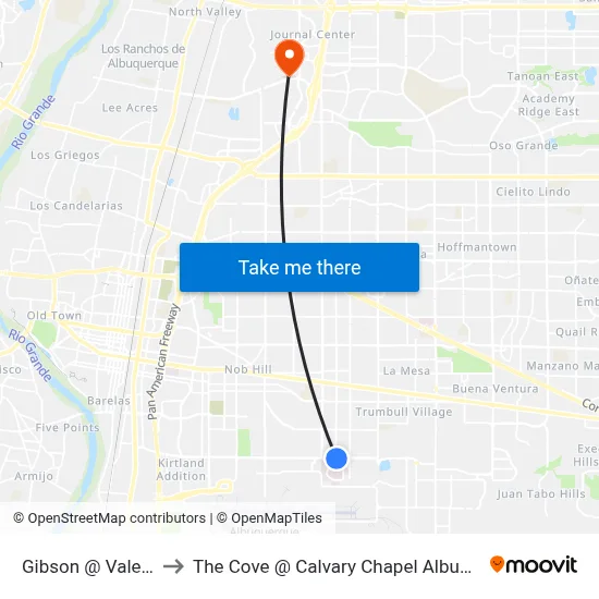 Gibson @ Valencia to The Cove @ Calvary Chapel Albuquerque map