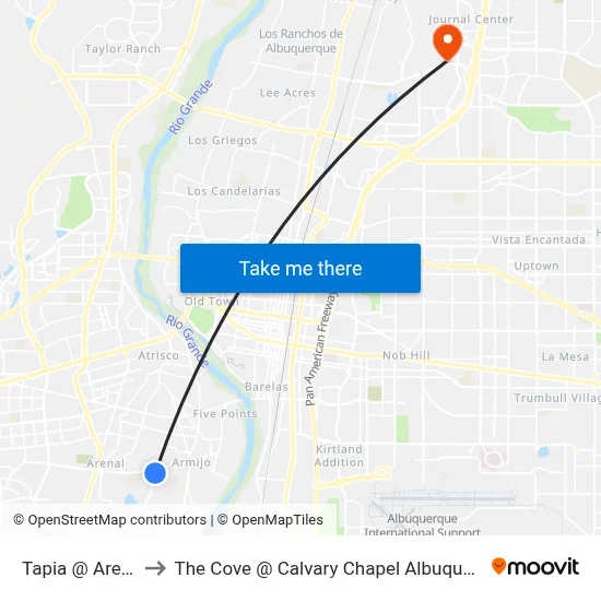 Tapia @ Arenal to The Cove @ Calvary Chapel Albuquerque map