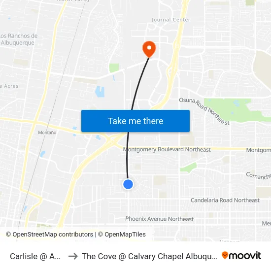 Carlisle @ Aztec to The Cove @ Calvary Chapel Albuquerque map