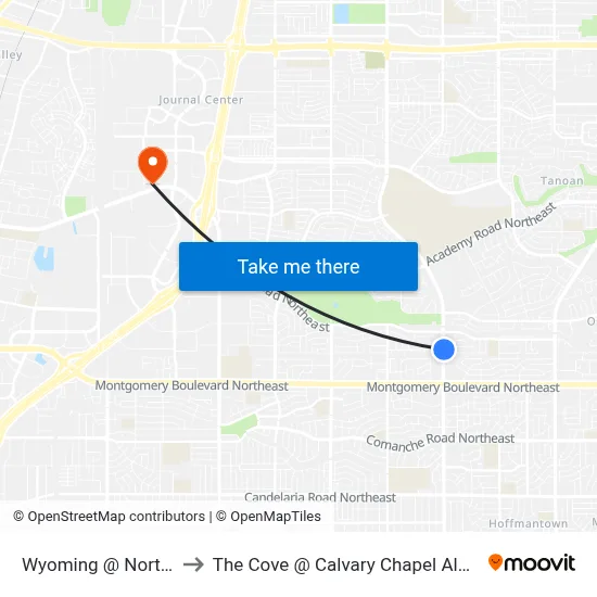Wyoming @ Northridge to The Cove @ Calvary Chapel Albuquerque map