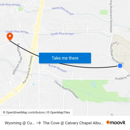 Wyoming @ Cubero to The Cove @ Calvary Chapel Albuquerque map